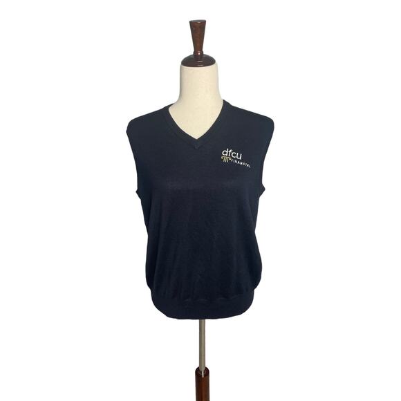 Andrew Rohan black sweater logo vest "dfcu financial" women's size medium - Picture 1 of 5